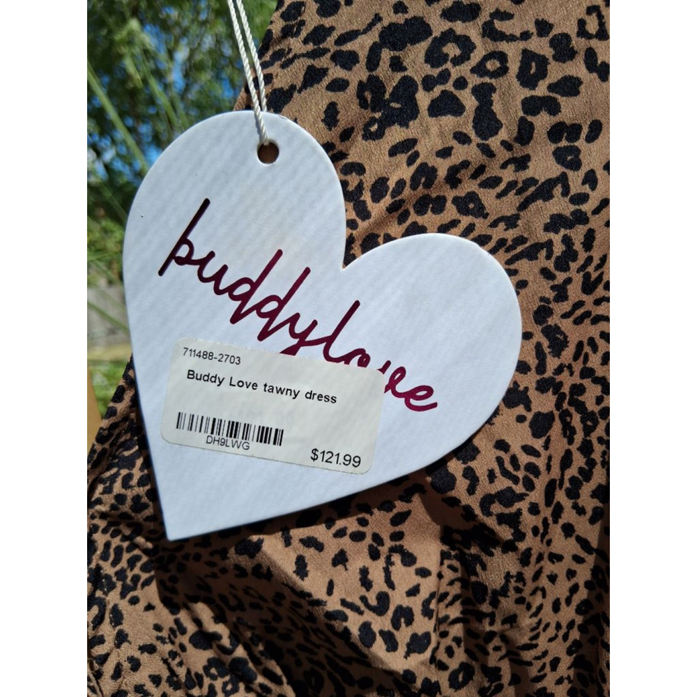 BuddyLove Leopard Maxi Dress XS NWT Boho Deep V Long Sleeve Smocked Waist - Picture 10 of 16